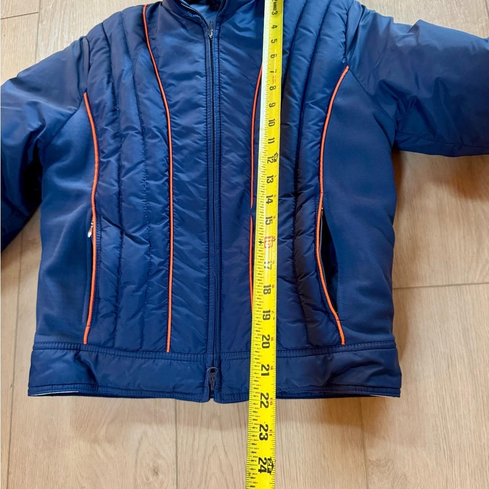 Vintage SKYR Women’s Goose Down Navy Blue Ski Jacket Orange Stripes ZipUp Medium - Picture 5 of 8